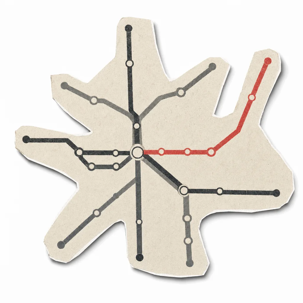 Transit-map style diagram of branching and merging lines
