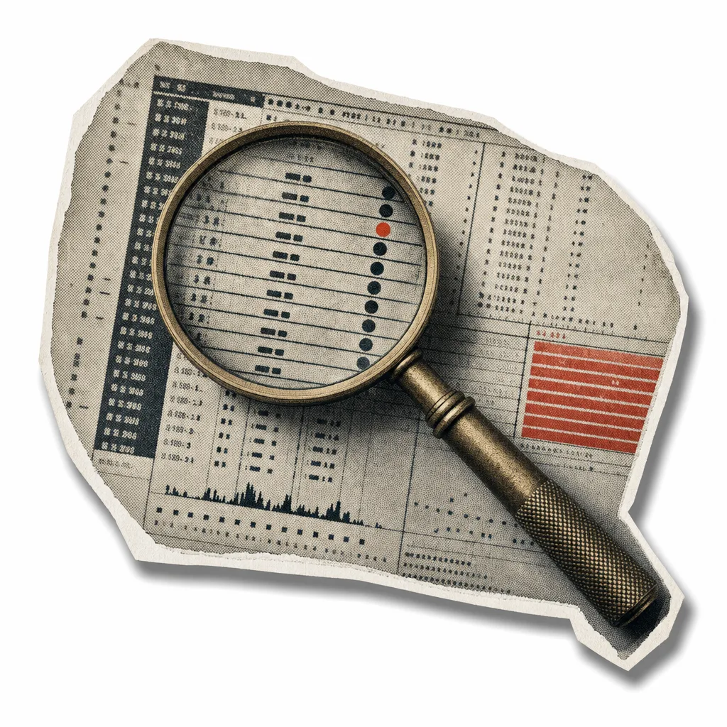 Magnifying glass over printed logs