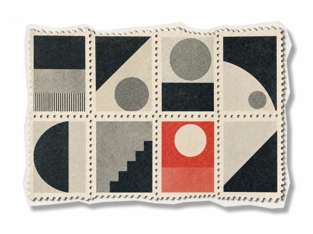 Sheet of vintage postage stamps